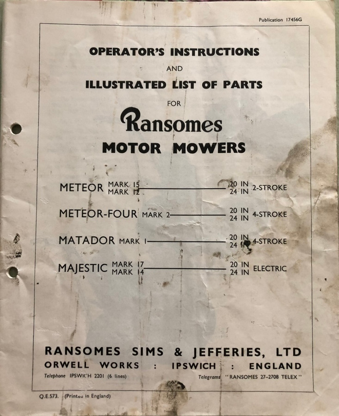Ransomes motor mowers -Ohjekirja