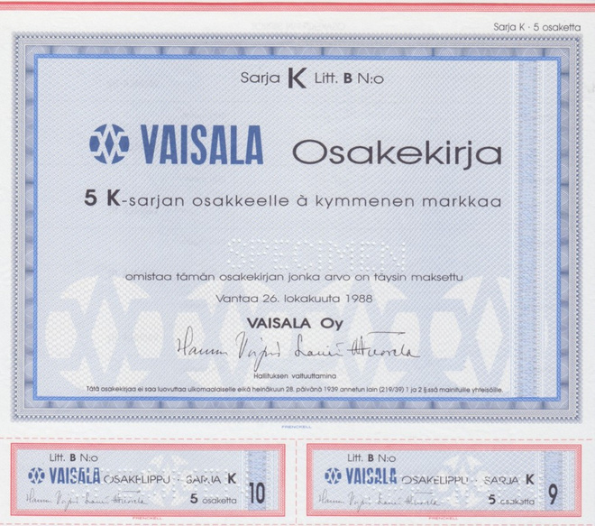 OKK 1988 Vaisala Oy Vantaa pörssi specimen