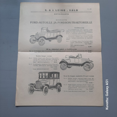 hinnasto Ford autot ja Fordson-traktorit, Leino Salo no 229