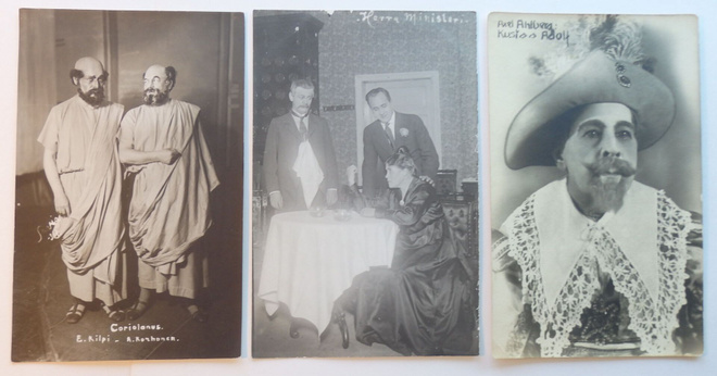 3 kpl Valokuvakortteja 1900-luvun alun teatteriväkeä