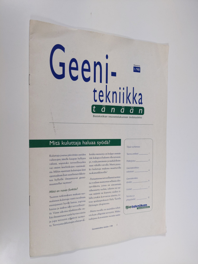 Geenitekniikka tänään : Biotekniikan neuvottelukunnan tei...