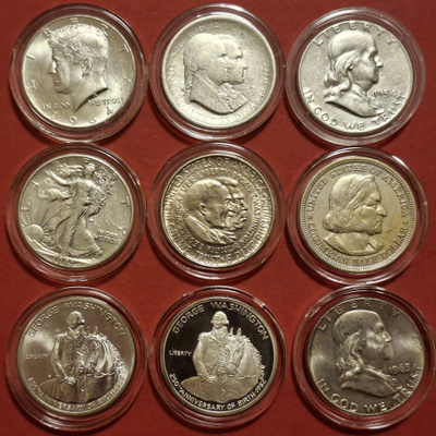 9 x USA half Dollar 1893, 1926, 1941, 1952. 1954 ..... (KD3)