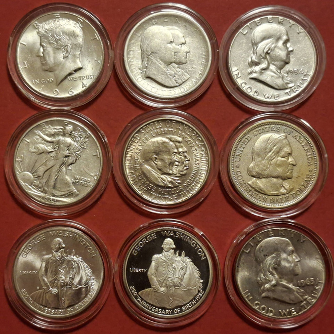 9 x USA half Dollar 1893, 1926, 1941, 1952. 1954 ..... (KD3)
