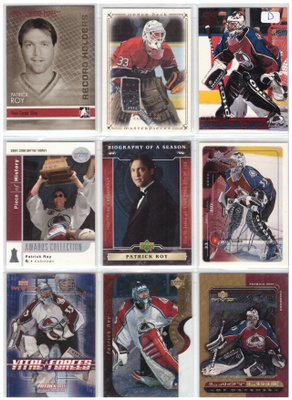 9 x Mv PATRICK ROY Avalance, Canadiens, Erikois/Parallel ym.