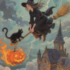 Halloween noita luudalla, salama iskee kurpitsaan - pikkukuva 1
