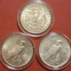 3 x USA 1 Dollar: Morgan + 2 x Peace - hopean hinnalla. - pikkukuva 2