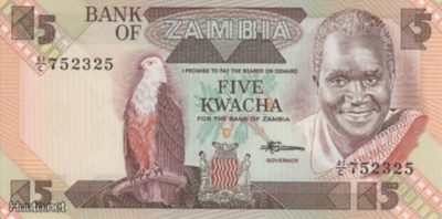 (B0166) ZAMBIA, 1980-1988 (ND). 5 Kwacha. P-25d. UNC