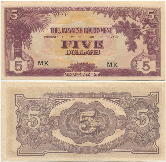 Malaya 5 Dollars v.1942 (P-M6c) UNC- Japanin miehitys WW2