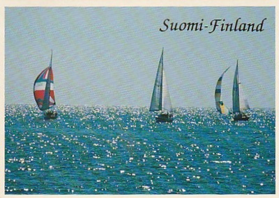 Postikortti, SUOMI, merimaisema, purjehtijat