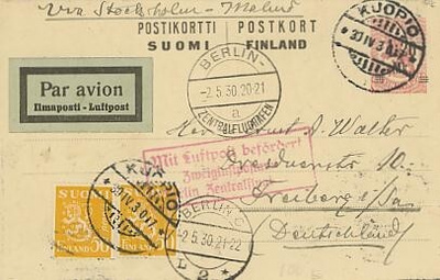 1930 50p kelt.leij. 2 kpl 1,20/40 ehiöllä lentokortti Saksaa