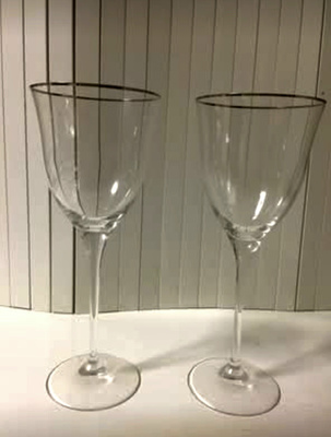 Set of 6 Vintage Crystal Wine Glasses with Silver Rim – Eleg