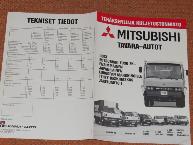 1985 Mitsubishi kuorma-auto pakettiauto esite - suom