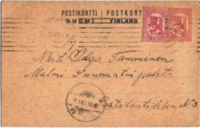 POSTILÄHETYS ehiökortti 10p+10p HELSINKI_MALM