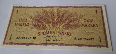 1mk seteli 1963. Tähti