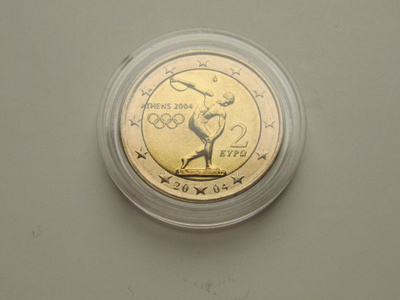 Kreikka 2004  2€ juhlaraha Olympia kiekonheittäjä UNC