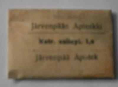 Järvenpään Apteekki, vanha pulverilippu, Satr. salicyl 1 g