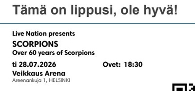 Scorpions - Over 60 years of Scorpions 28.7. lippuja 2kpl