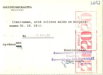 FIRMAKORTTI Ky SÄHKÖTUOTE  SIROVITSCH HELSINKI 10