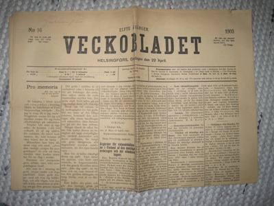Sanomalehti : Veckobladet 22.4.1903