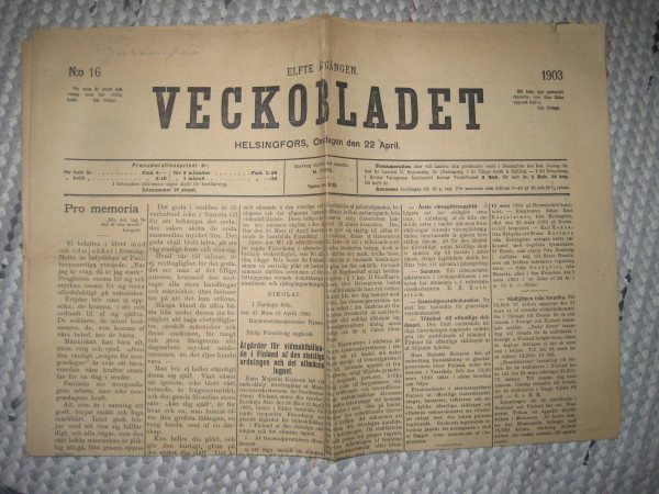 Sanomalehti : Veckobladet 22.4.1903