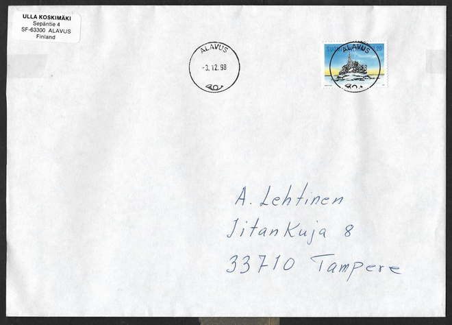 Postilähetys - Joulu 1998 (LAPE 1454) Alavus 3.12.1998
