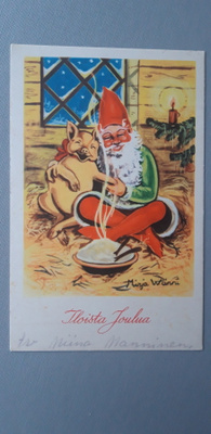 Mirja Wänni vanha joulukortti, kulkenut 1950 luku