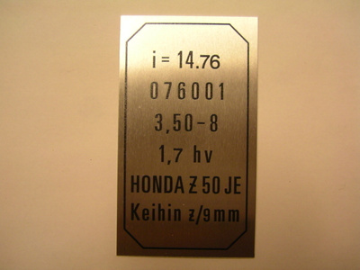 honda monkey tyyppikilpi 076001