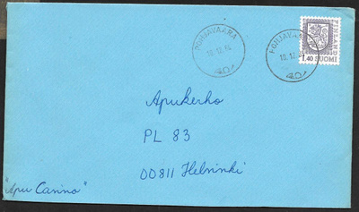 Postilähetys - Yl.m. 1,40 (LAPE 936) Pohjavaara 10.12.84