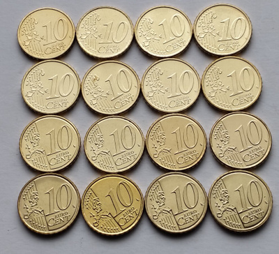 Suomi 10 c vuodet 1999 - 2014 yhteensä 16 kpl, UNC