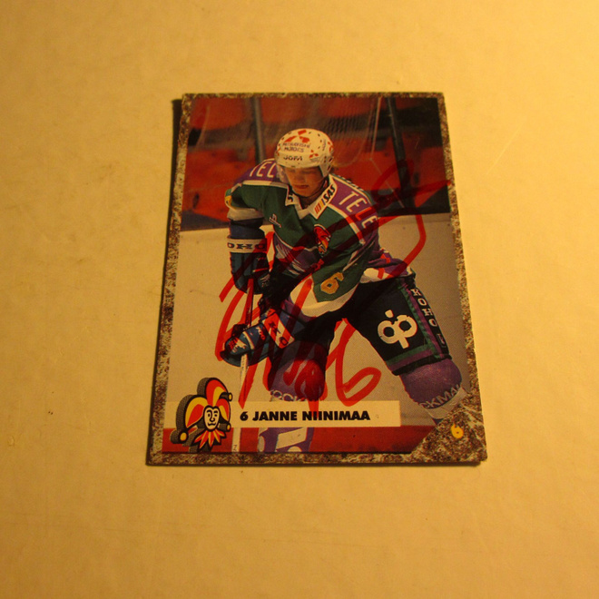 leaf lätkäkortti , jokerit -93 janne niinimaa nimikirjoitus