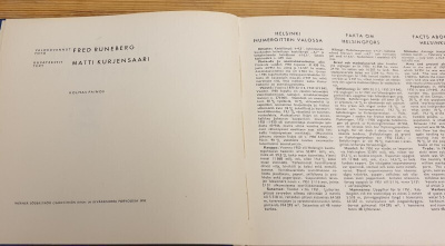 Helsinki kuvakirja 1952 Fred Runeberg Matti Kurjensaari