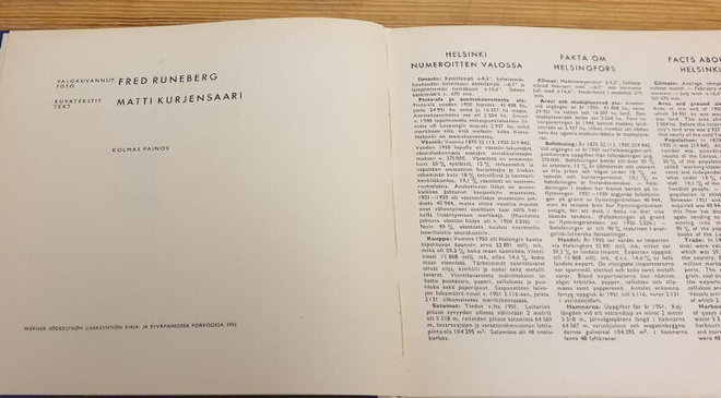 Helsinki kuvakirja 1952 Fred Runeberg Matti Kurjensaari