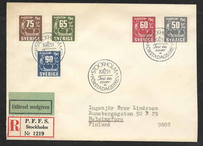 Ruotsi - Hällristningar 1954 FDC (Fac. 458,460,461,463,465)