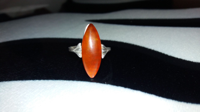 Vintage Venäläinen Desing Hopea meripihka sormus 875