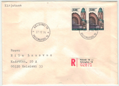 M63 1971 1,30 Hgin rautatieasema pari kirjattu kirje