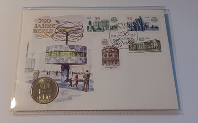 5 mark 1987 Itä-Saksa. Rahakirje Berlin 750v. UNC