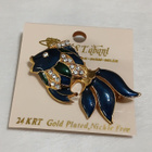 Vintage kala free Nick gold plated rintaneula – emaloitu - pikkukuva 2