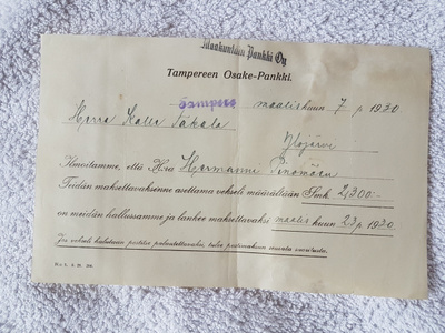 Vekseli ilmoitus 1930