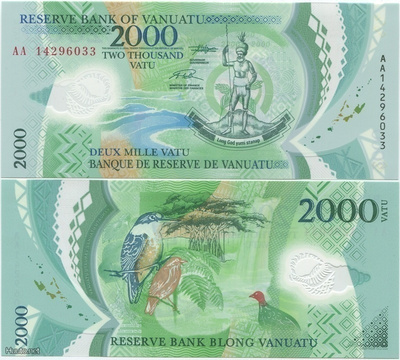 Vanuatu 2000 Vatu 2014 UNC Polymer uusi hieno sarja