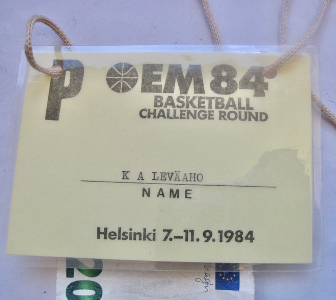 VANHA Kisapassi Koripallo EM-Kisat 1984 Helsinki Lehdistö