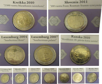 2€ UNC juhlarahoja 12x: LUX/SVN/SVK/FRA/AUS/IRL/GRE (Moneta)