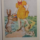AH: Tyttö kantaa munakoria ja säikähtää pupuja, p. 1945 - pikkukuva 1