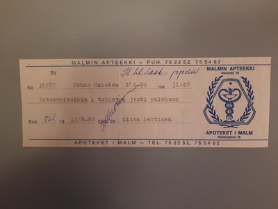 signatuuri Helsinki Malmin apteekki malli III -68