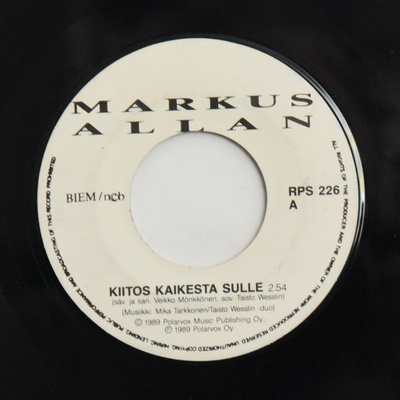 Single: Allan, Markus Kiitos kaikesta sulle / Rantalavan ...