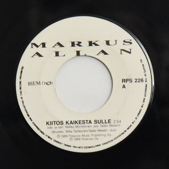 Single: Allan, Markus Kiitos kaikesta sulle / Rantalavan ...