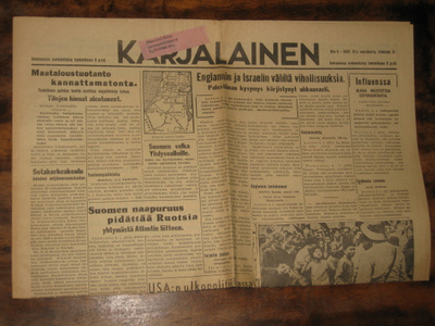Sanomalehti  Karjalainen  9.1.1949