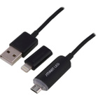 Epzi Smart Led, USB 2.0 A - Micro-B/ Lightning 1m musta UUSI - pikkukuva 1