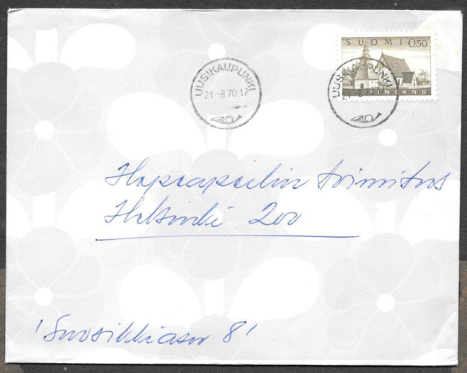 Postilähetys - Yl.m. 0,50  (LAPE 559) Uusikaupunki 21.8.1970