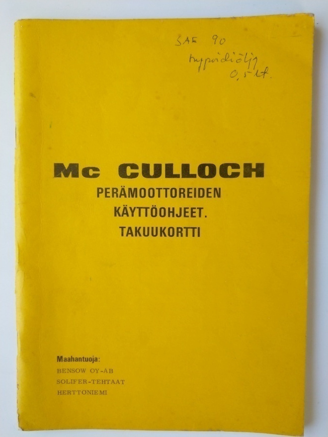 Mc Culloch perämoottoreiden käyttöohjeet 1960-luku