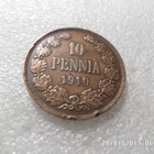 10 penniä 1910 kulkenut hieman patinoitunut , - pikkukuva 3